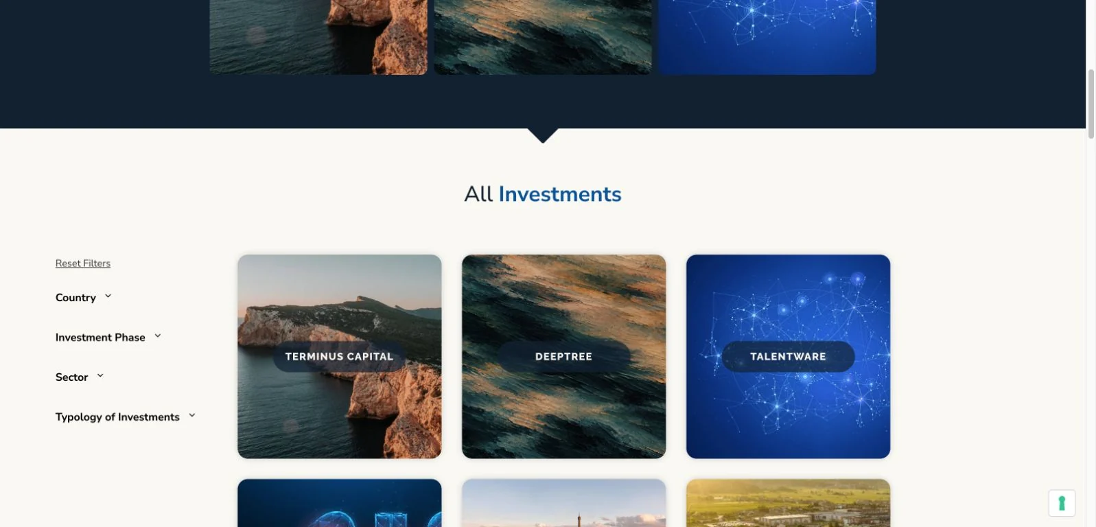 Archivio degli investimenti Cenciarini con filtri personalizzati